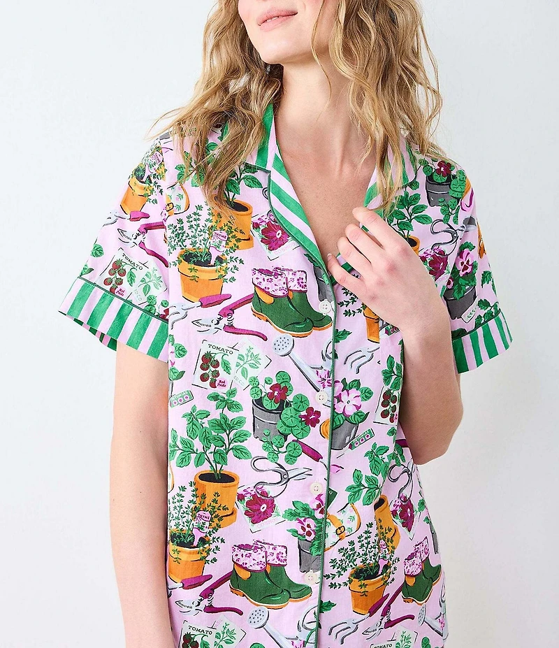 Printfresh Garden Print Organic Cotton Short Sleeve Notch Collar Woven Shorty Pajama Set