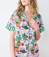 Printfresh Garden Print Organic Cotton Short Sleeve Notch Collar Woven Shorty Pajama Set