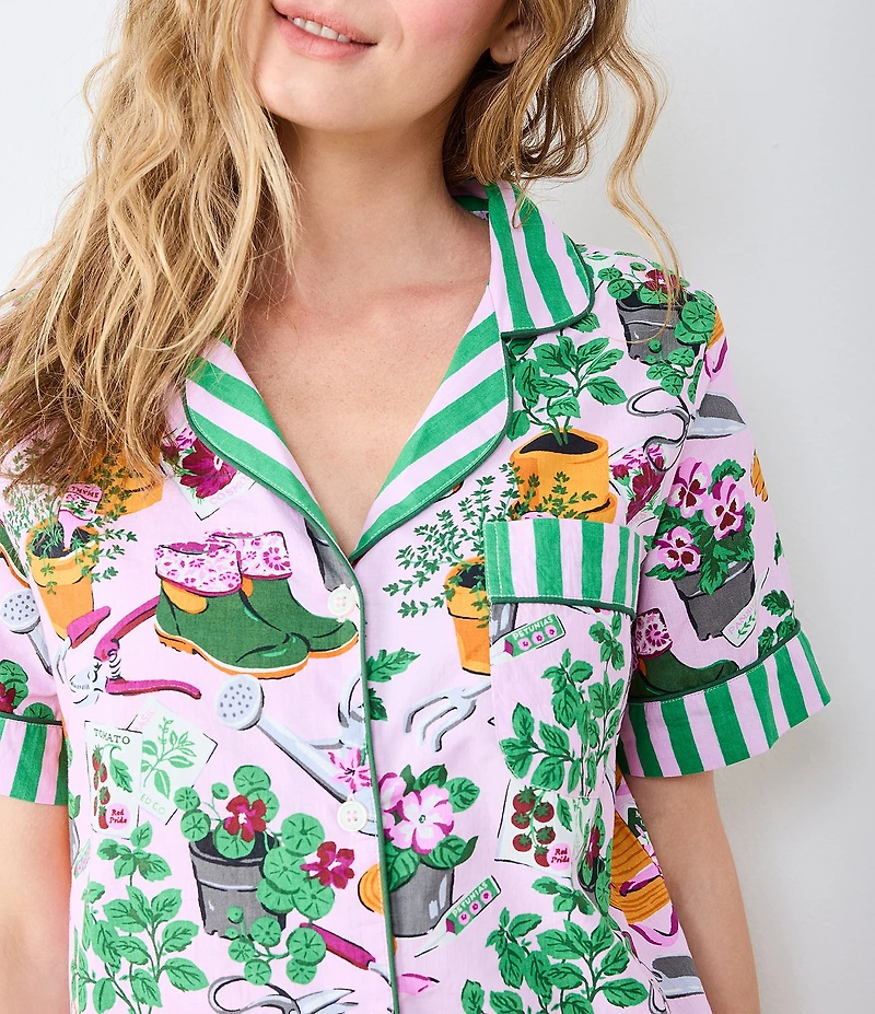Printfresh Garden Print Organic Cotton Short Sleeve Notch Collar Woven Shorty Pajama Set