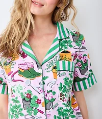 Printfresh Garden Print Organic Cotton Short Sleeve Notch Collar Woven Shorty Pajama Set