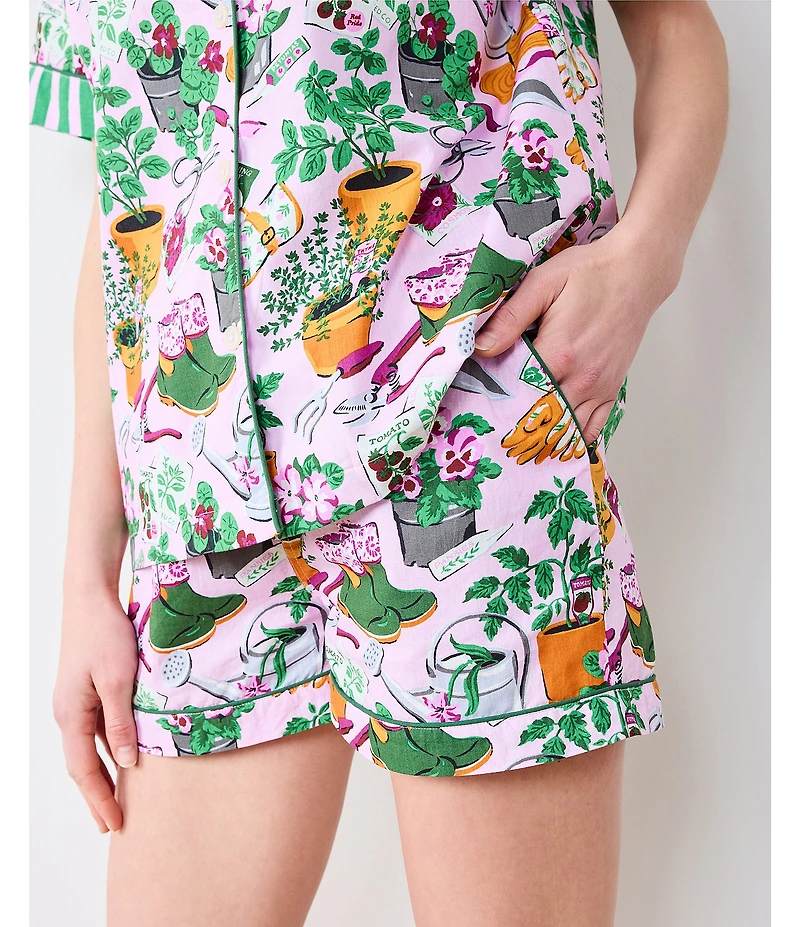 Printfresh Garden Print Organic Cotton Short Sleeve Notch Collar Woven Shorty Pajama Set