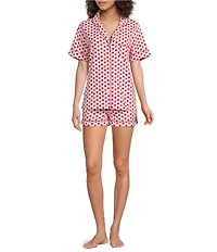 Printfresh Heart Print Organic Cotton Short Sleeve Notch Collar Woven Shorty Valentine's Day Pajama Set