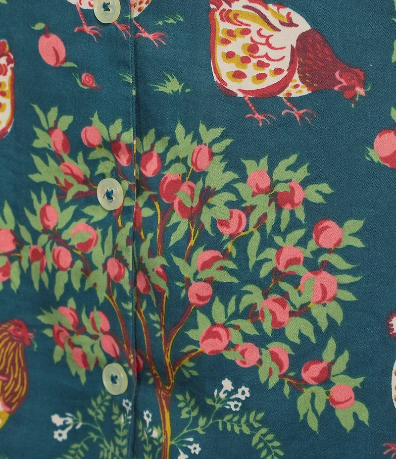 Printfresh Hen House Woven Sateen Thermoregulating Short Sleeve Notch Collar Long Pajama Set