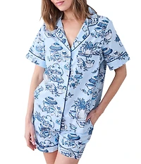 Printfresh High Tea Print Organic Cotton Short Sleeve Notch Collar Woven Shorty Pajama Set
