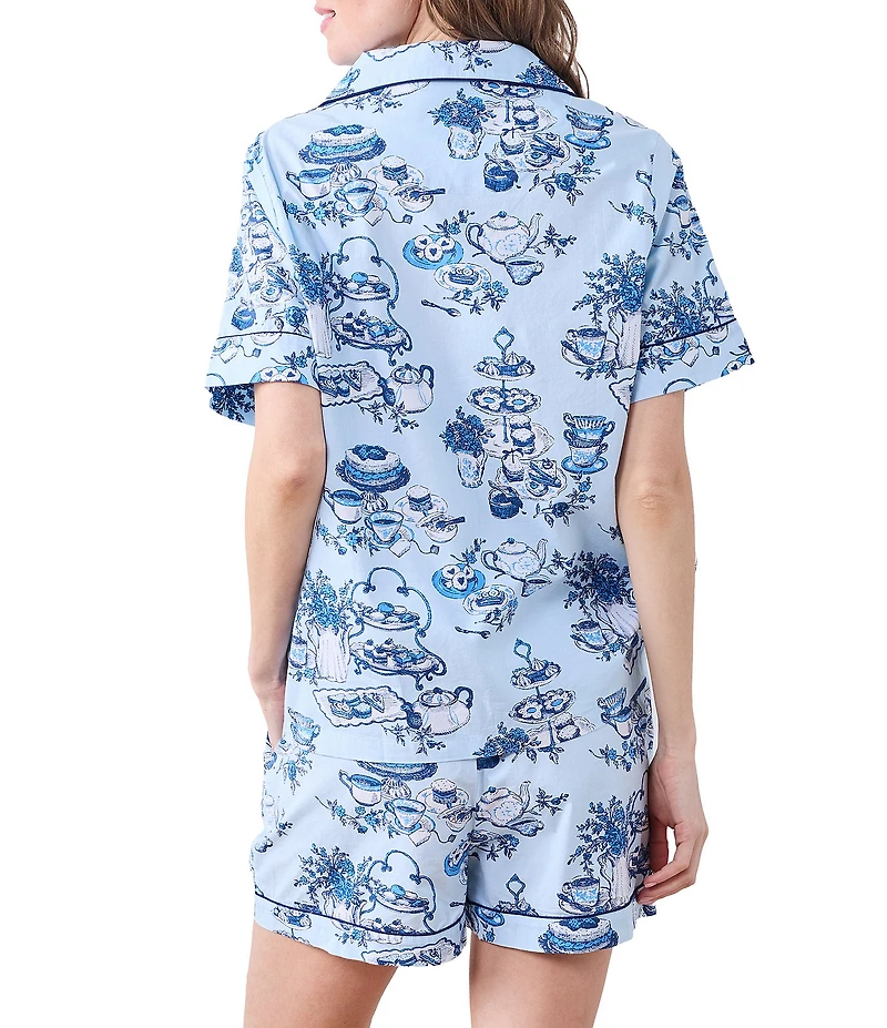 Printfresh High Tea Print Organic Cotton Short Sleeve Notch Collar Woven Shorty Pajama Set