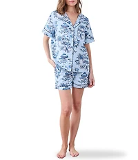 Printfresh High Tea Print Organic Cotton Short Sleeve Notch Collar Woven Shorty Pajama Set