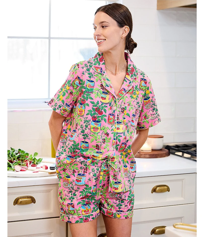 Printfresh Kitchen Garden Organic Cotton Short Sleeve Notch Collar Woven Shorty Pajama Set