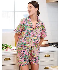 Printfresh Kitchen Garden Organic Cotton Short Sleeve Notch Collar Woven Shorty Pajama Set