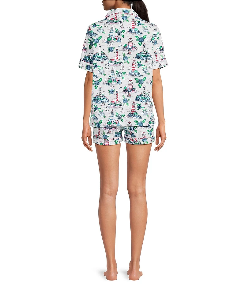 Printfresh Lighthouse Keeper Print Organic Cotton Short Sleeve Notch Collar Woven Shorty Pajama Set