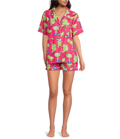 Printfresh Margarita Print Organic Cotton Short Sleeve Notch Collar Woven Shorty Pajama Set