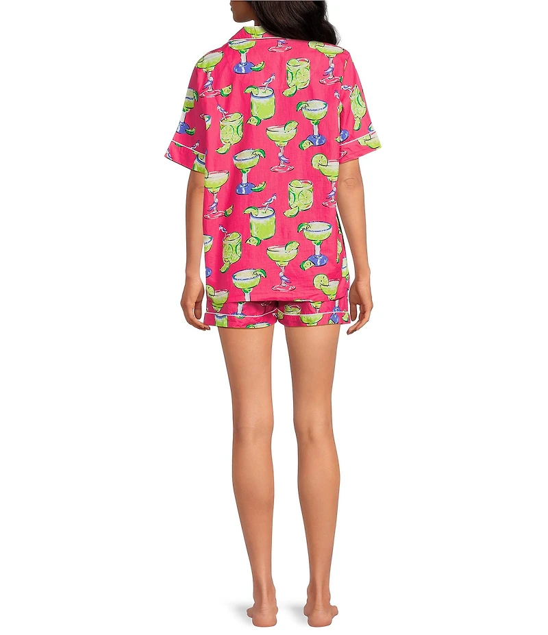 Printfresh Margarita Print Organic Cotton Short Sleeve Notch Collar Woven Shorty Pajama Set