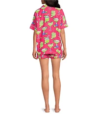 Printfresh Margarita Print Organic Cotton Short Sleeve Notch Collar Woven Shorty Pajama Set