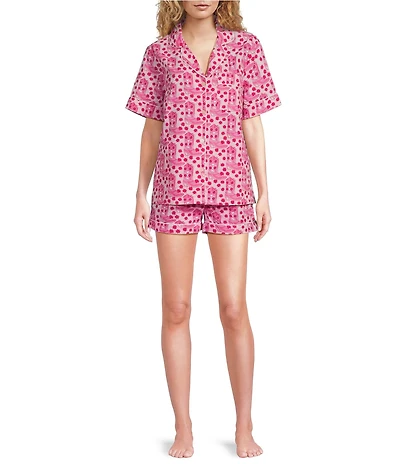 Printfresh Rhinestone Cowgirl Western Organic Cotton Short Sleeve Notch Collar Woven Shorty Pajama Set