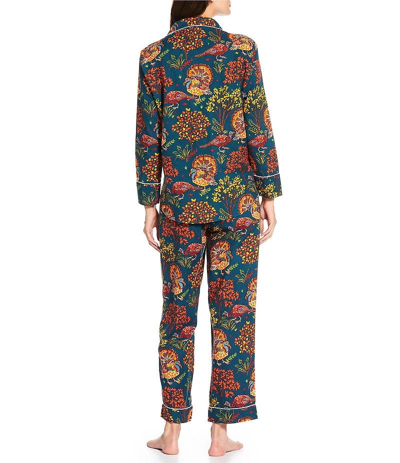 Printfresh Turkey Trot Long Sleeve Notch Collar Long Flannel Pajama Set