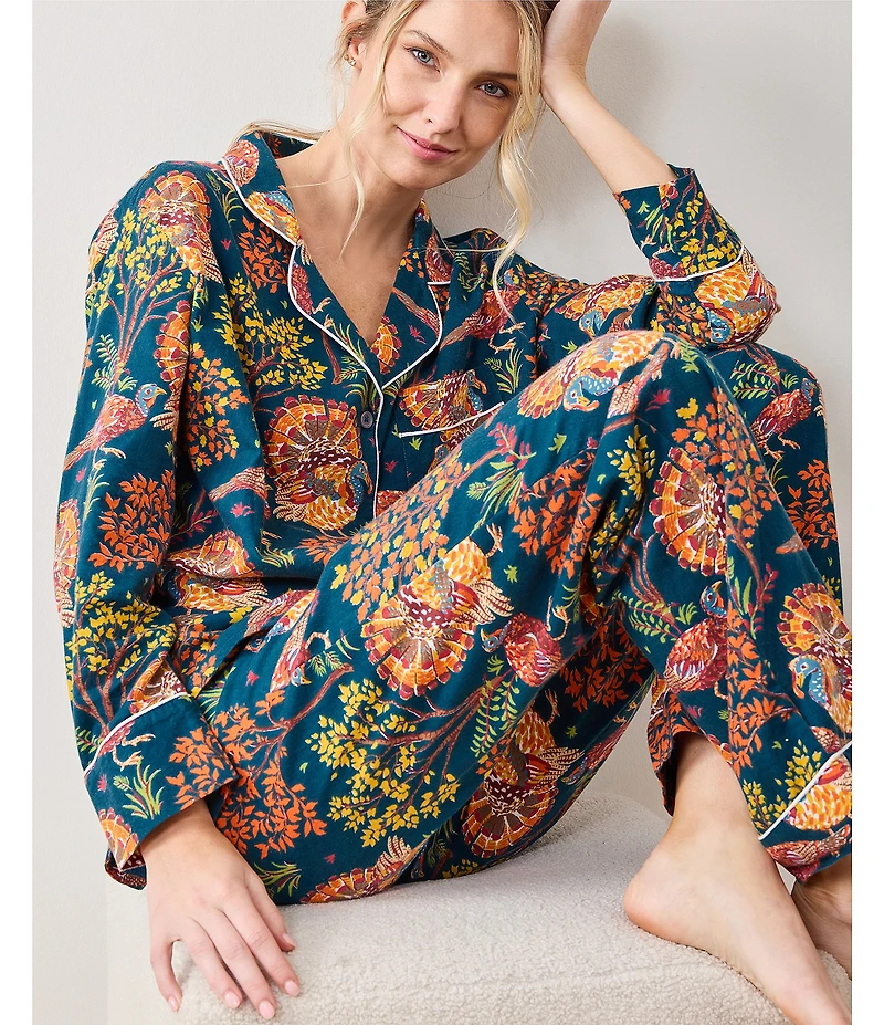 Printfresh Turkey Trot Long Sleeve Notch Collar Long Flannel Pajama Set
