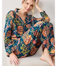 Printfresh Turkey Trot Long Sleeve Notch Collar Long Flannel Pajama Set