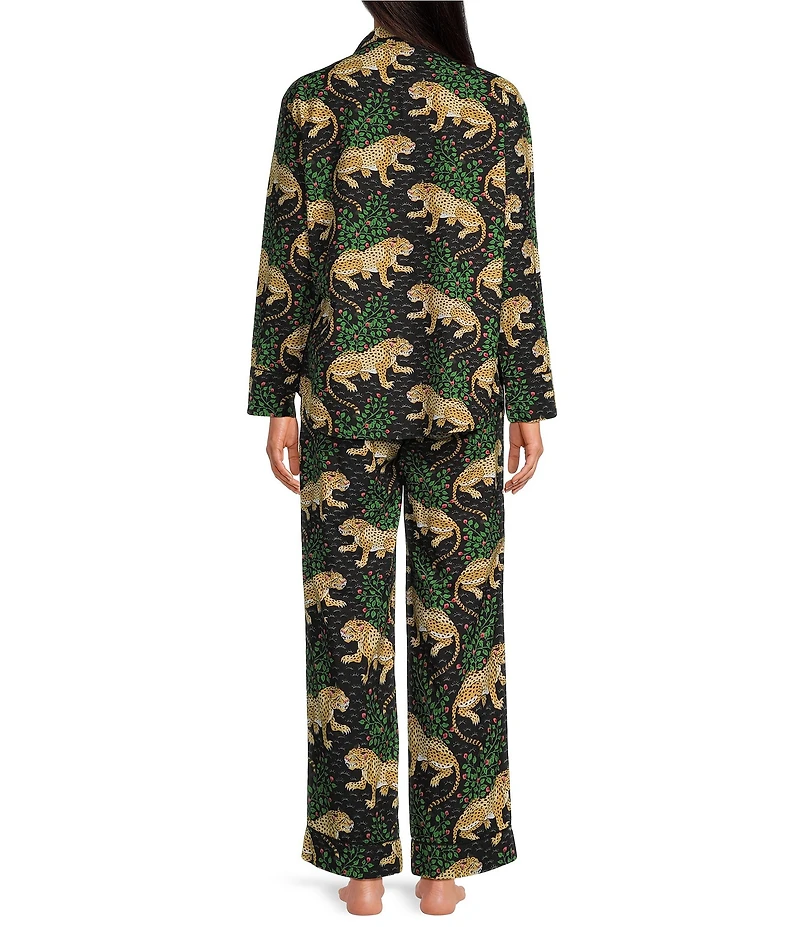 Printfresh Woven Organic Cotton Poplin Bagheera Leopard Print Long Sleeve Notch Collar Pajama Set