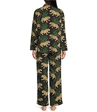Printfresh Woven Organic Cotton Poplin Bagheera Leopard Print Long Sleeve Notch Collar Pajama Set