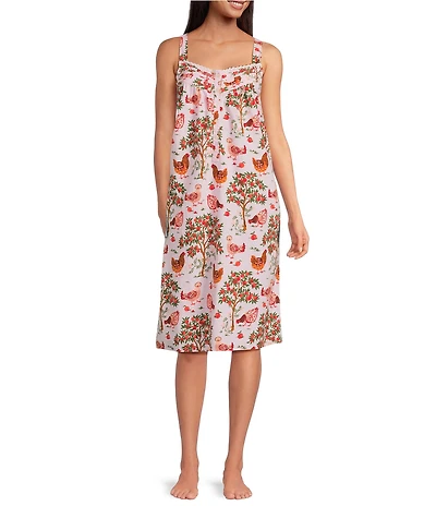 Printfresh Woven Hen House Sleeveless Sweetheart Neck Partial Button-Front Nightgown