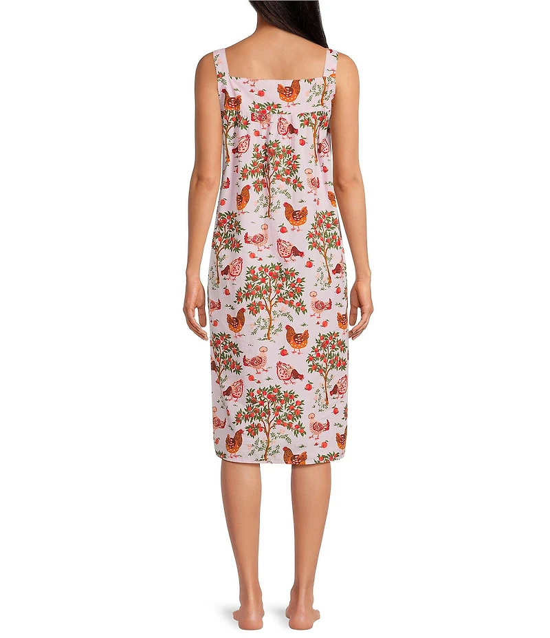 Printfresh Woven Hen House Sleeveless Sweetheart Neck Partial Button-Front Nightgown