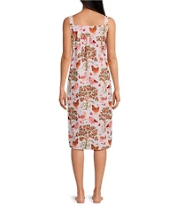 Printfresh Woven Hen House Sleeveless Sweetheart Neck Partial Button-Front Nightgown
