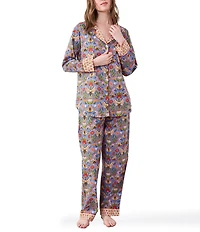 Printfresh Woven Organic Cotton Bee Tapestry Long Sleeve Notch Collar Pajama Set