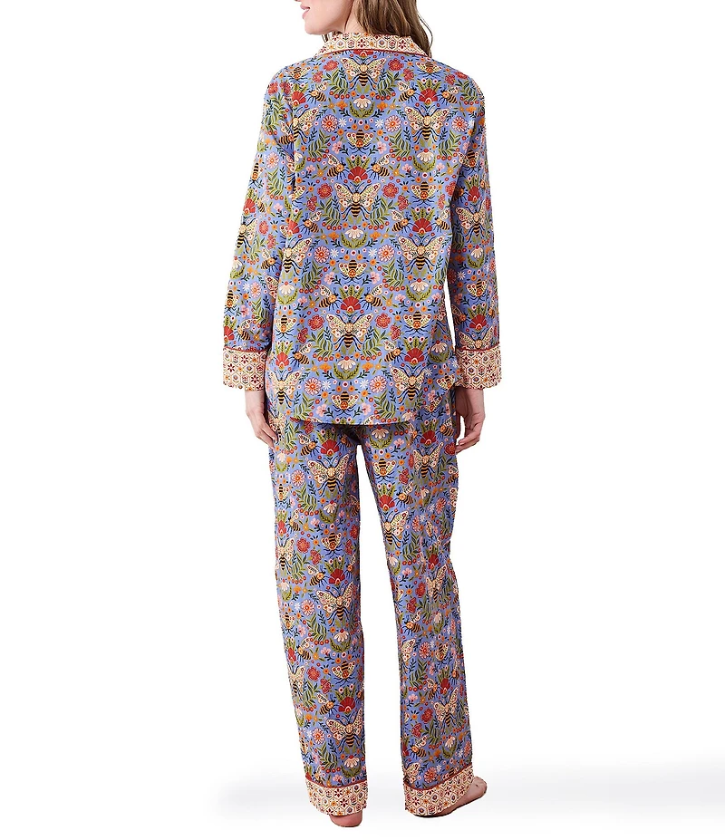 Printfresh Woven Organic Cotton Bee Tapestry Long Sleeve Notch Collar Pajama Set