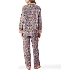 Printfresh Woven Organic Cotton Bee Tapestry Long Sleeve Notch Collar Pajama Set