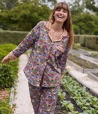 Printfresh Woven Organic Cotton Bee Tapestry Long Sleeve Notch Collar Pajama Set