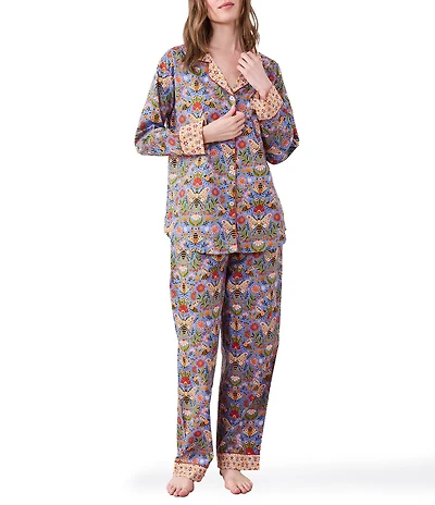 Printfresh Woven Organic Cotton Bee Tapestry Long Sleeve Notch Collar Pajama Set
