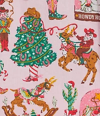 Printfresh Woven Organic Cotton Cowboy Christmas Print Long Sleeve Notch Collar Long Pajama Set