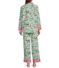 Printfresh Woven Organic Cotton Holiday Hens Print Long Sleeve Notch Collar Long Pajama Set