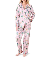 Printfresh Woven Organic Cotton Tulip Trail Long Sleeve Notch Collar Long Pajama Set