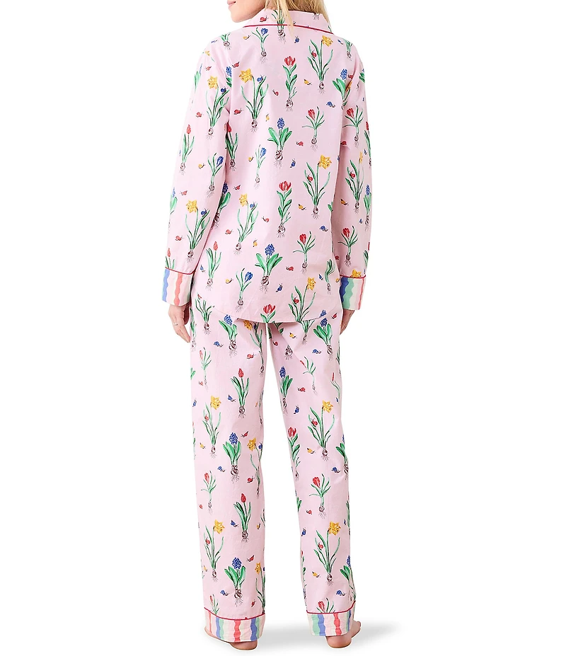 Printfresh Woven Organic Cotton Tulip Trail Long Sleeve Notch Collar Long Pajama Set