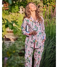 Printfresh Woven Organic Cotton Tulip Trail Long Sleeve Notch Collar Long Pajama Set