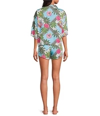 Printfresh x Barbie Short Sleeve Notch Collar Retro Relaxation Woven Sateen Thermoregulating Shorty Pajama Set