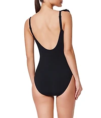 Profile by Gottex Bachelorette Solid Ruffle Tie Front V-Neck Tank One Piece Swimsuit