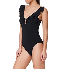 Profile by Gottex Bachelorette Solid Ruffle Tie Front V-Neck Tank One Piece Swimsuit