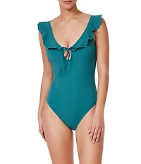 Profile by Gottex Bachelorette Solid Ruffle Tie Front V-Neck Tank One Piece Swimsuit