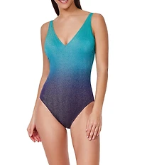 Profile by Gottex Dream Ombre Shimmer V-Neck Tummy Control One Piece Swimsuit