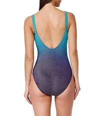 Profile by Gottex Dream Ombre Shimmer V-Neck Tummy Control One Piece Swimsuit