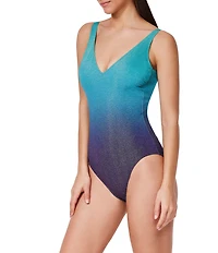 Profile by Gottex Dream Ombre Shimmer V-Neck Tummy Control One Piece Swimsuit