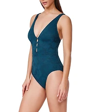 Profile by Gottex Jolene Texture Deep V-Neck Plunge One Piece Swimsuit