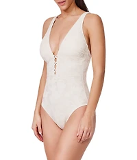 Profile by Gottex Jolene Texture Deep V-Neck Plunge One Piece Swimsuit