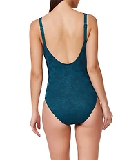 Profile by Gottex Jolene Texture Square Neck Lace Overlay Tank One Piece Swimsuit