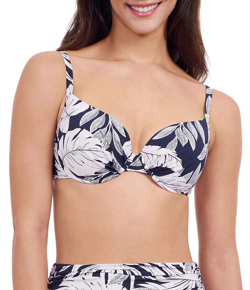 Profile By Gottex Malaya Tropical Leaf Print Sweetheart Neck Underwire Foam Cup Bikini Swim Top