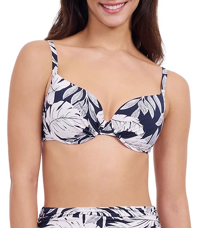 Profile By Gottex Malaya Tropical Leaf Print Sweetheart Neck Underwire Foam Cup Bikini Swim Top