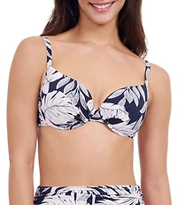Profile By Gottex Malaya Tropical Leaf Print Sweetheart Neck Underwire Foam Cup Bikini Swim Top