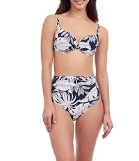 Profile By Gottex Malaya Tropical Leaf Print Sweetheart Neck Underwire Foam Cup Bikini Swim Top