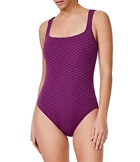 Profile by Gottex Medina Solid Texture Square Neck Tummy Control Tank One Piece Swimsuit